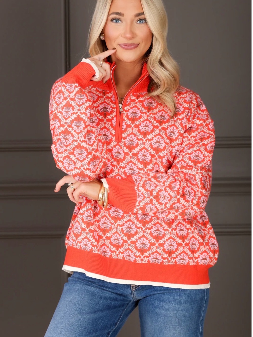 &merci Sweet as Candy Red/Orange Long Sleeve Quarter Zip Sweater Size: M